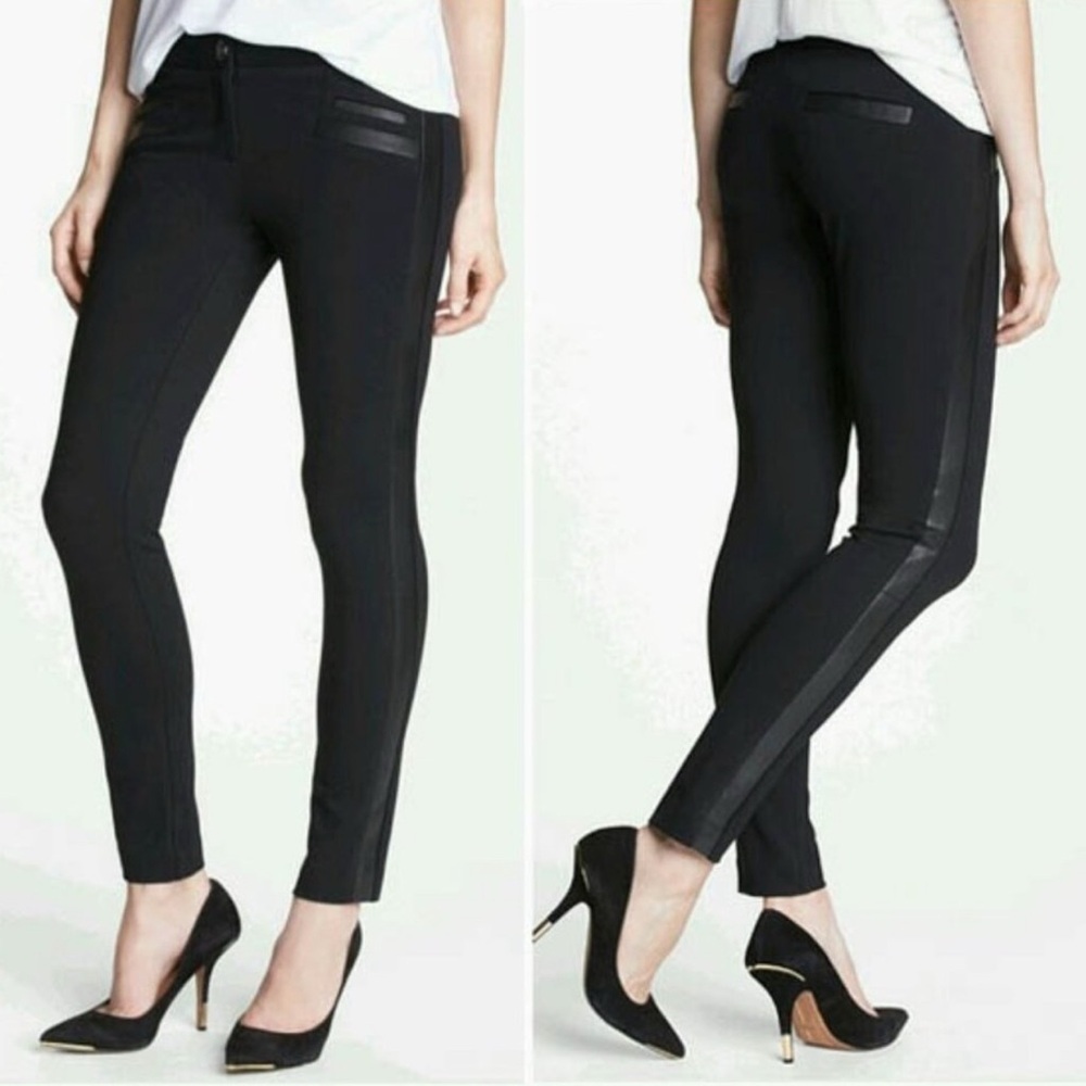 Paige Tuxedo Leather Side Stripe Skinny Pants/Jeans Size 27 Black